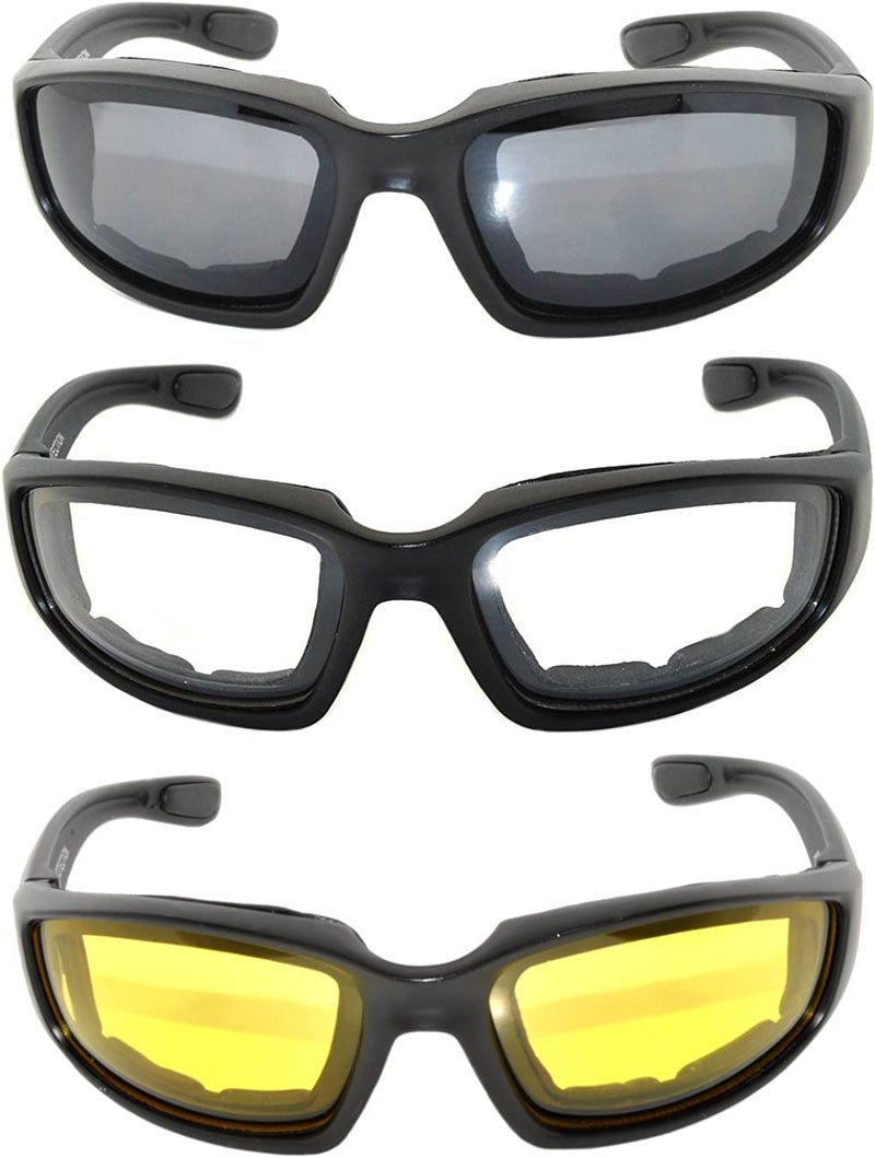 OWL 3 Pack Motorcycle Glasses Foam Padded Plastic Frame Riding Goggles UV400 Polycarbonate Lens Motorcycle Riding Sunglasses - Image 2