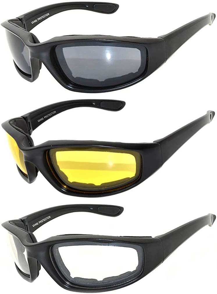 OWL 3 Pack Motorcycle Glasses Foam Padded Plastic Frame Riding Goggles UV400 Polycarbonate Lens Motorcycle Riding Sunglasses - Image 1