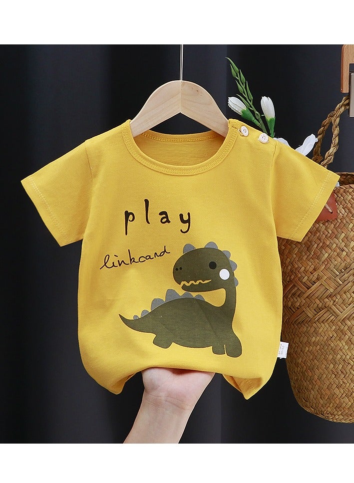 بريليانت جديد صيفى للأطفال قطن أصفر بأكمام قصيرة، مناسب للأطفال بطول 100 سم