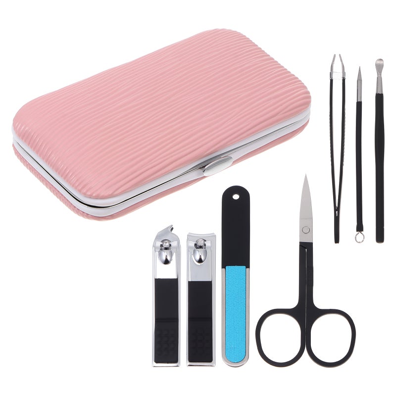 7Pcs Nail Eyebrow Scissor Tweezers Ear Pick Set with Storage Case - Image 1