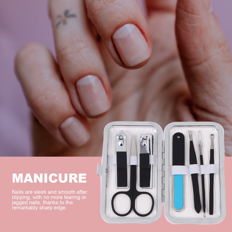 7Pcs Nail Eyebrow Scissor Tweezers Ear Pick Set with Storage Case - Image 5