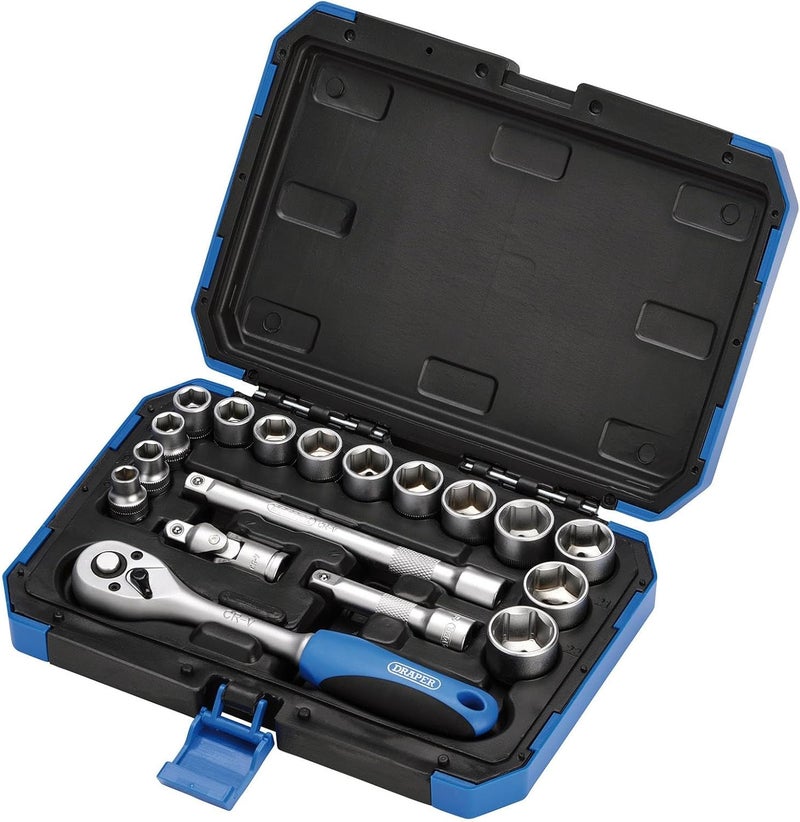 Draper Expert 18 Piece Metric Socket Set with Ratchet Tool and Case - Image 1