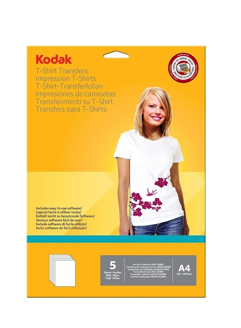 Kodak A4 Light T-Shirt Transfer Paper (Sheet Of 5) - Image 1