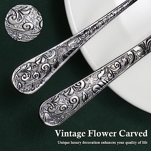 Meythway 40-Piece Vintage Carved Black Silverware Set for 8, Stainless Steel Flatware Set with Knife/Fork/Spoon, Cutlery Set for Home and Kitchen, Utensil Set with Dishwasher Safe - Image 4