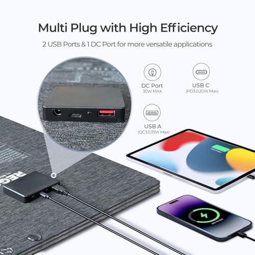 Renogy Solar Panels, 30W Portable Foldable Solar Panel Charger, Fast Charging for iPhone, iPad, Tablets, Laptop, Power Bank, with USB C/USB A/DC Ports, IP67 for Camping, Hiking, Backpacking, Outdoor - Image 4