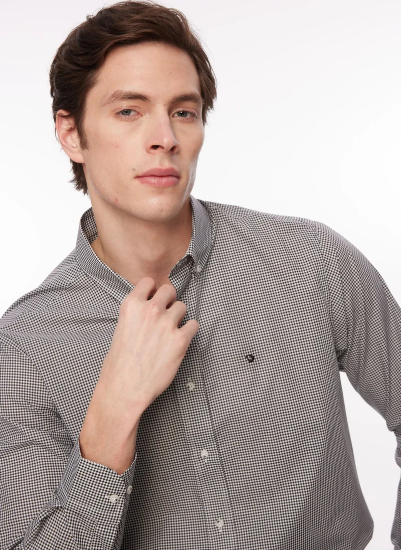 Dufy Regular Fit Button Collar Black Men's Shirt DU1234013010