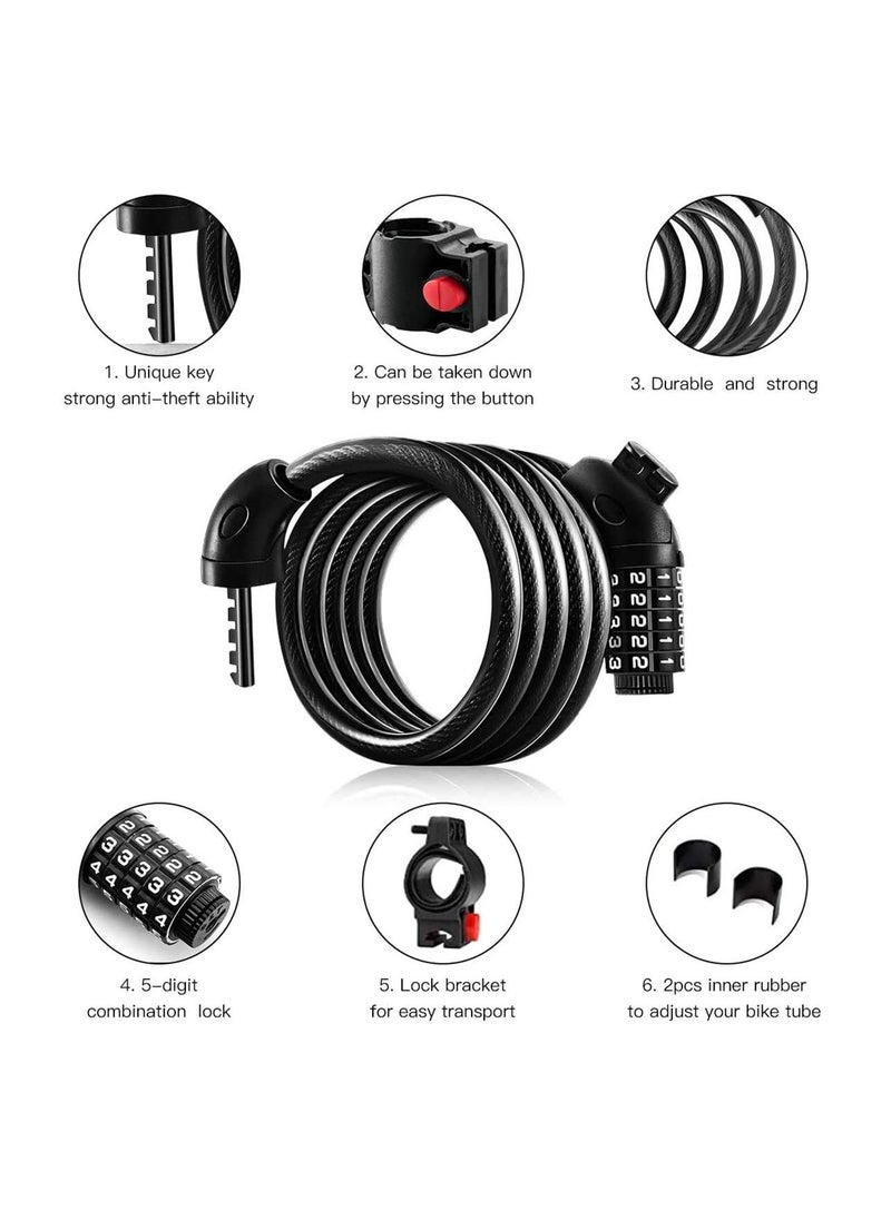 SYOSI - Bike Lock Security Anti Theft Bicycle Chain Lock Open with Password High Security Digit Resettable Combination Coiling Cable Lock Best for Bicycle Outdoors - Image 1
