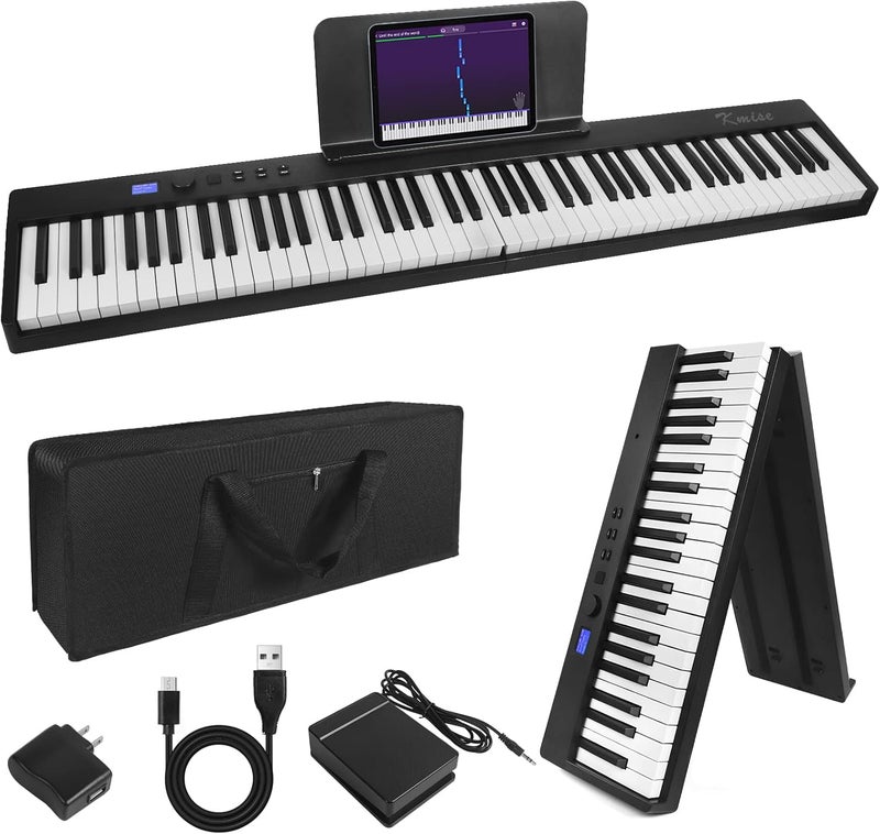 Kmise Kime Folding Piano Keyboard, Electric Keyboard Piano 88 Keys Semi-Weighted Digital Piano Foldable Keyboard with Sustain Pedal Bluetooth MIDI Music Wallet Carry Bag - Image 1