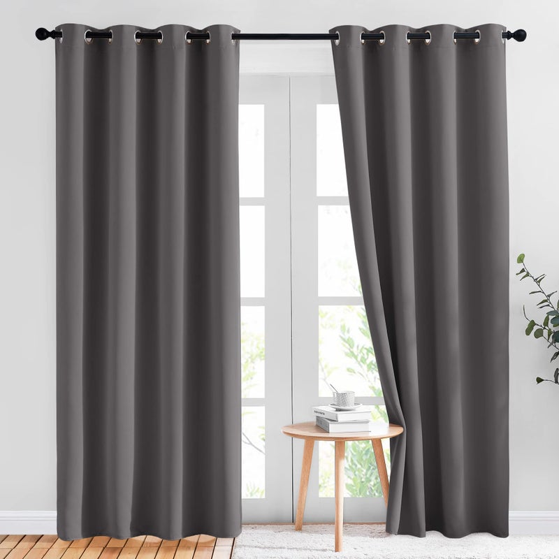 NICETOWN Gray Blackout Curtains for Bedroom 84 inches Long - Thermal Drapes Grommet Room Darkening Light Blocking Curtains Window Treatments for Living Room (2 Panels, W52 x L84, Grey) - Image 1