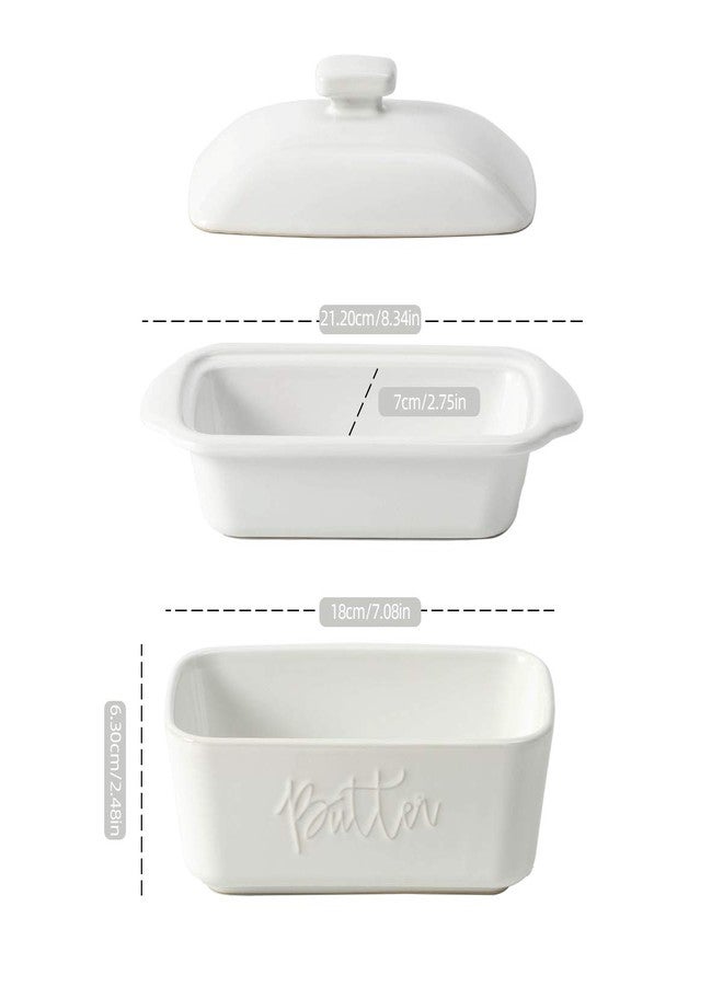 FE FUN ELEMENTS FE Butter Dish, 10 oz Ceramic Butter Keeper with Water Line, French Butter Dish with Lid for Countertop (White) - Image 3