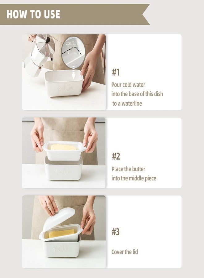 FE FUN ELEMENTS FE Butter Dish, 10 oz Ceramic Butter Keeper with Water Line, French Butter Dish with Lid for Countertop (White) - Image 4