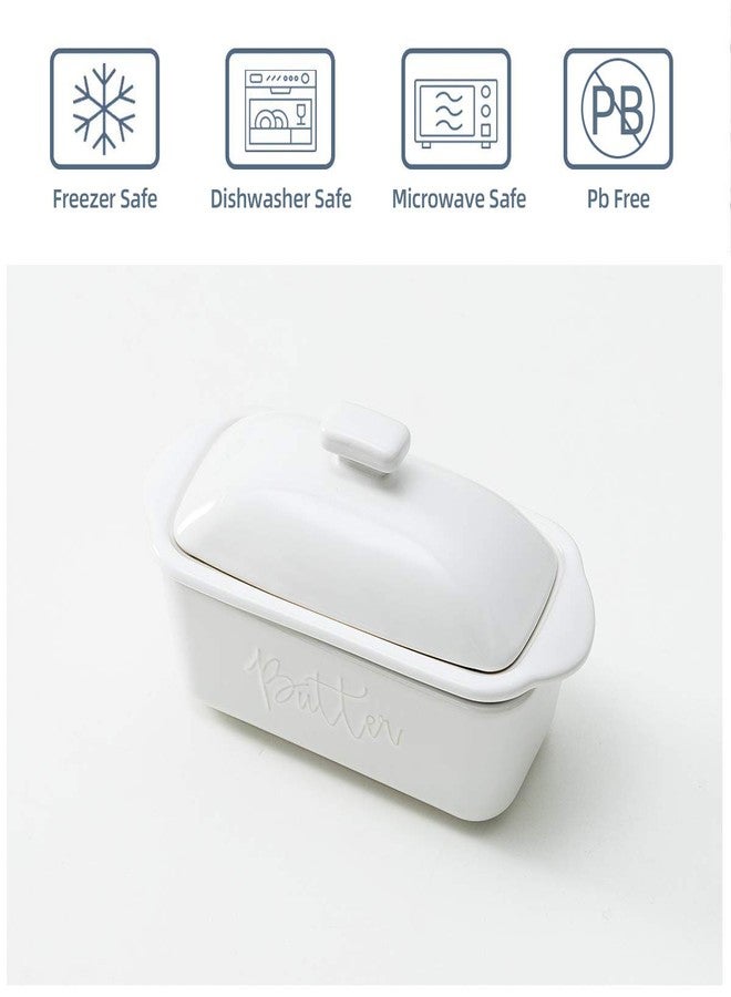 FE FUN ELEMENTS FE Butter Dish, 10 oz Ceramic Butter Keeper with Water Line, French Butter Dish with Lid for Countertop (White) - Image 2