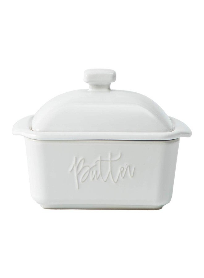 FE FUN ELEMENTS FE Butter Dish, 10 oz Ceramic Butter Keeper with Water Line, French Butter Dish with Lid for Countertop (White) - Image 1