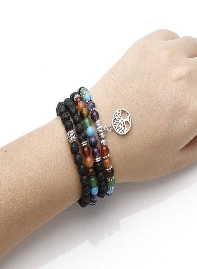 Jovivi 6mm Mala Beads 108 Lava Rock 7 Chakra Life Tree/Hamsa/OM/Lotus/Elephant Meditation Bracelet Necklace - Image 4