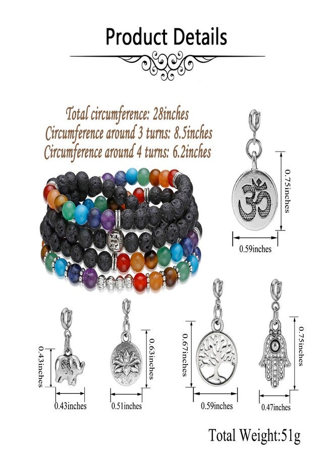 Jovivi 6mm Mala Beads 108 Lava Rock 7 Chakra Life Tree/Hamsa/OM/Lotus/Elephant Meditation Bracelet Necklace - Image 3