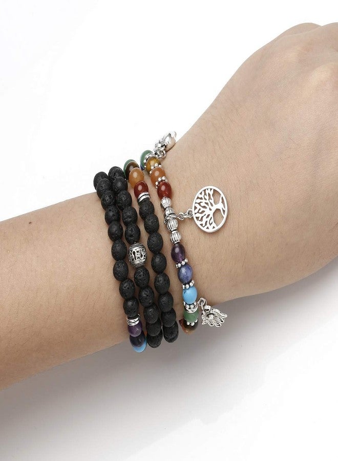 Jovivi 6mm Mala Beads 108 Lava Rock 7 Chakra Life Tree/Hamsa/OM/Lotus/Elephant Meditation Bracelet Necklace - Image 5