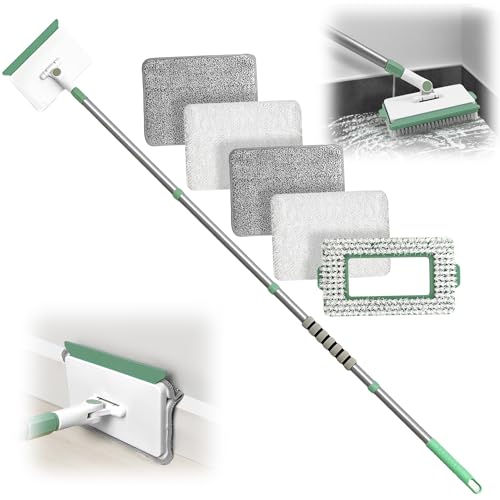 DALIPER Baseboard Cleaner Tool with Handle, Wall Cleaner Mop with 54.7'' Adjustable Long Handled 1 Scrubber Brush Mop Head and 4 Reusable Cleaning Pads for Baseboards Cleaning, Ceiling, Skirting Board - Image 1