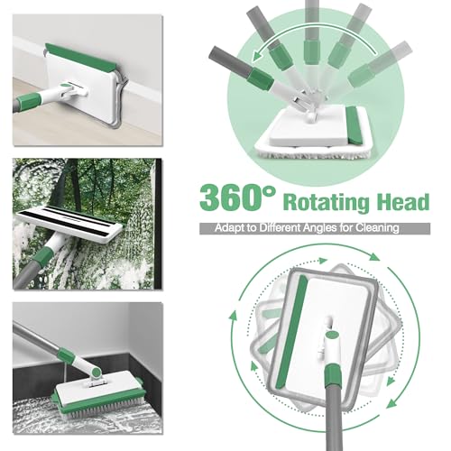 DALIPER Baseboard Cleaner Tool with Handle, Wall Cleaner Mop with 54.7'' Adjustable Long Handled 1 Scrubber Brush Mop Head and 4 Reusable Cleaning Pads for Baseboards Cleaning, Ceiling, Skirting Board - Image 4