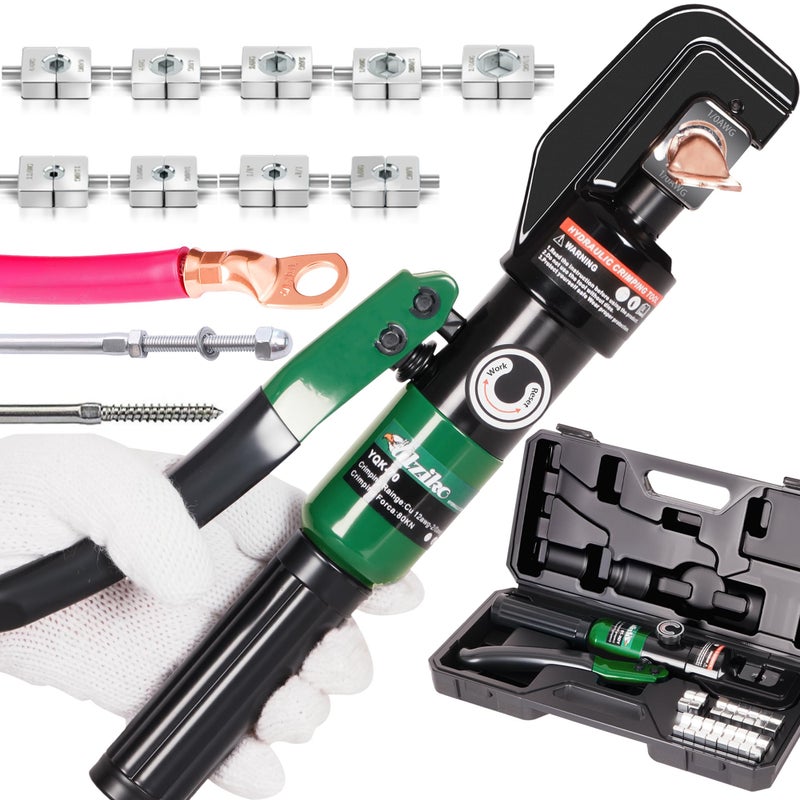 UTZIKO Hydraulic Cable Lug Crimper 10 US TON 12 AWG to 00 (2/0) Electrical Terminal Cable Wire Tool Kit with 9 Die (12awg~00awg Crimping Tool) - Image 1