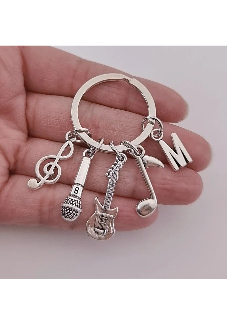 Generic 1pc Unique M Alphabet Initial Letter Music Keychain - Stylish Guitar-Shaped Pendant, Microphone Keyring- Perfect Accessory for Backpack, Purse, or Keychain  - Image 2