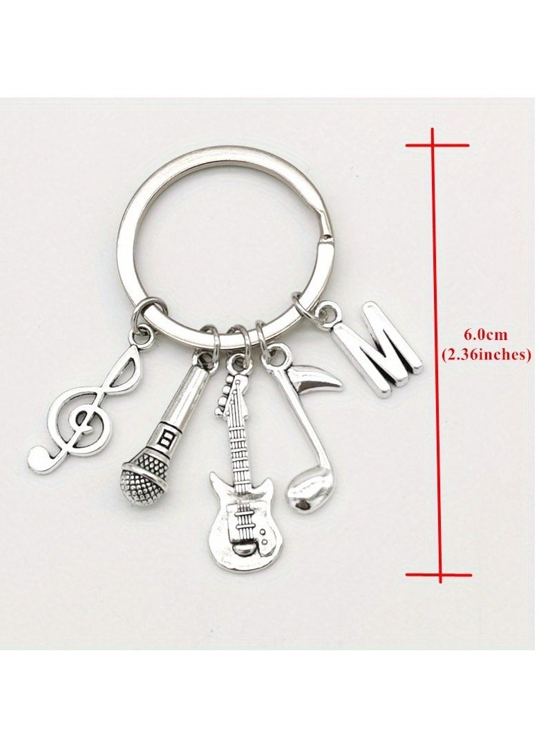 Generic 1pc Unique M Alphabet Initial Letter Music Keychain - Stylish Guitar-Shaped Pendant, Microphone Keyring- Perfect Accessory for Backpack, Purse, or Keychain  - Image 4