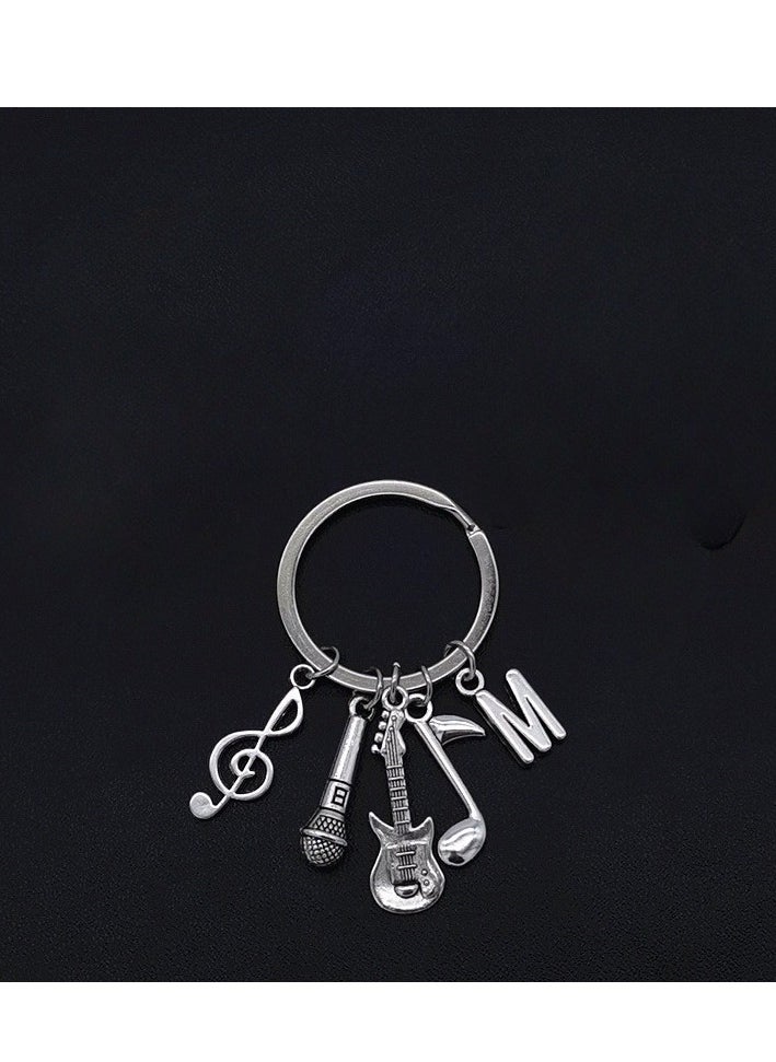 Generic 1pc Unique M Alphabet Initial Letter Music Keychain - Stylish Guitar-Shaped Pendant, Microphone Keyring- Perfect Accessory for Backpack, Purse, or Keychain  - Image 3