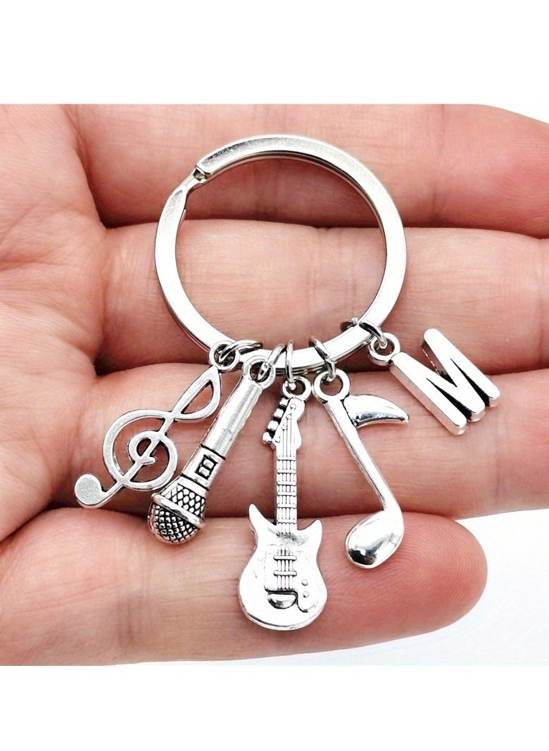 Generic 1pc Unique M Alphabet Initial Letter Music Keychain - Stylish Guitar-Shaped Pendant, Microphone Keyring- Perfect Accessory for Backpack, Purse, or Keychain  - Image 1