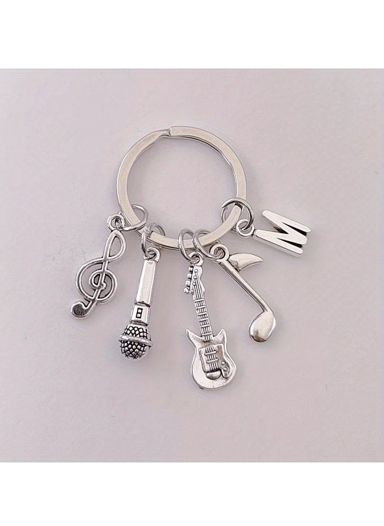 Generic 1pc Unique M Alphabet Initial Letter Music Keychain - Stylish Guitar-Shaped Pendant, Microphone Keyring- Perfect Accessory for Backpack, Purse, or Keychain  - Image 5