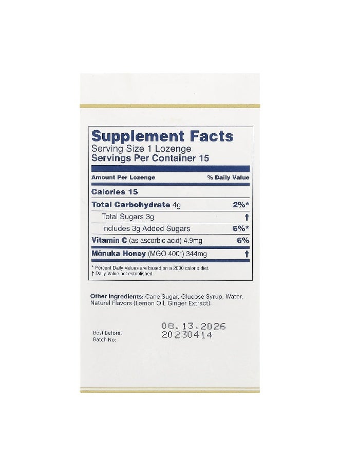 Manuka health Manuka Health, Manuka Honey Lozenges, Natural Ginger & Lemon, MGO 400+, 15 Lozenges  - Image 2