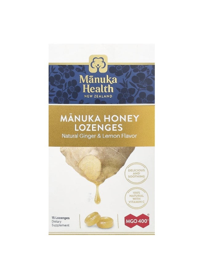 Manuka health Manuka Health, Manuka Honey Lozenges, Natural Ginger & Lemon, MGO 400+, 15 Lozenges  - Image 1