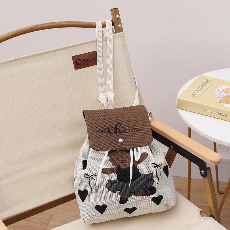 Knitted Backpack High-Class Large-Capacity Backpack Cute Cartoon Personality All-Match Portable Mummy Bag - Image 3