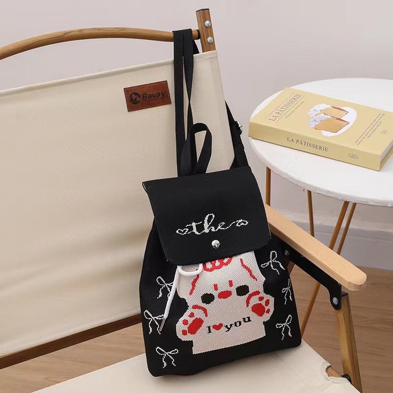 Knitted Backpack High-Class Large-Capacity Backpack Cute Cartoon Personality All-Match Portable Mummy Bag - Image 4