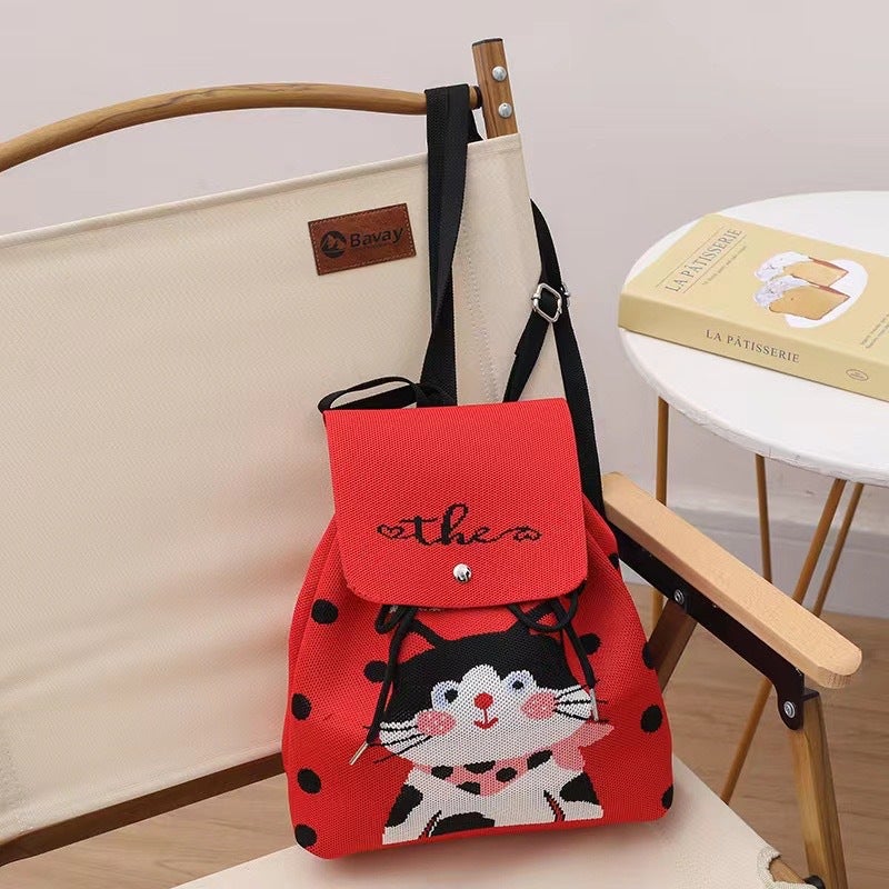 Knitted Backpack High-Class Large-Capacity Backpack Cute Cartoon Personality All-Match Portable Mummy Bag - Image 2