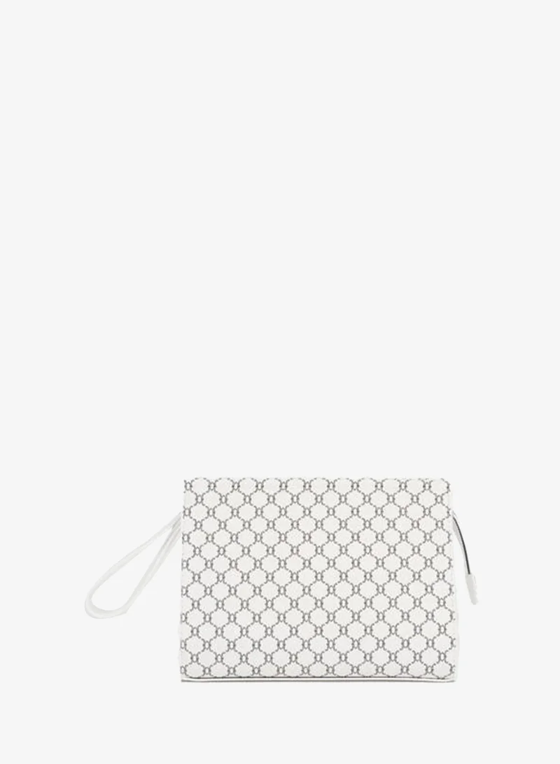 Women's Petunia-Pattern White-Lined Synthetic Leather Wrist-Strap Portfolio Hand and Clutch Bag.