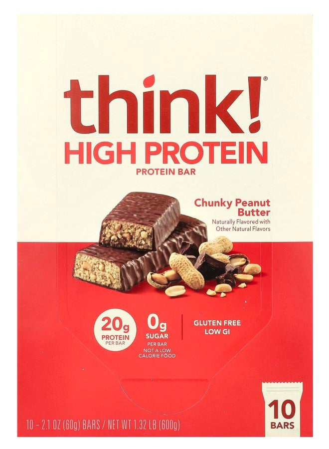 Think High Protein Bars Chunky Peanut Butter 10 Bars 2.1 oz (60 g) Each