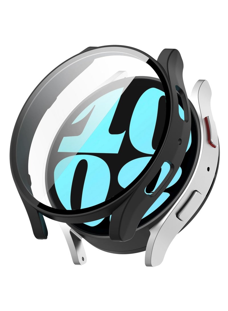 Glass Case Compatible with Samsung Galaxy Watch 6 40MM Smartwatch Case Accessories, All Around Hard PC Scratched Resistant Full Protective Cover for Samsung Galaxy Watch 6 40MM,Black - Image 1