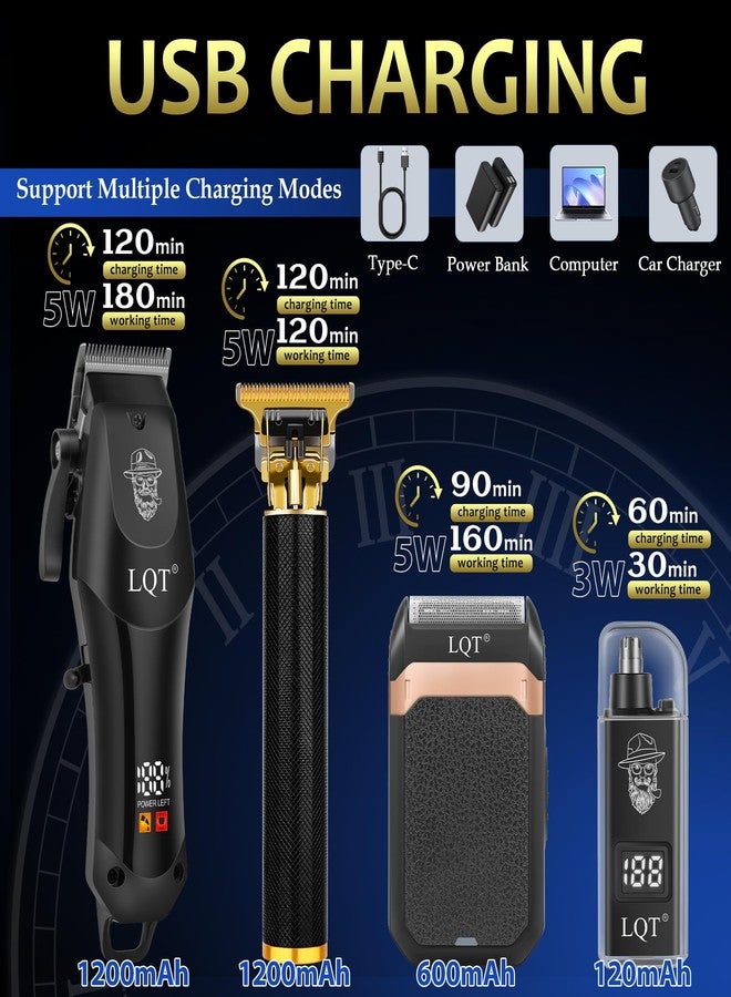 LQT Hair Clippers for Men with LED Display, 4-Piece Cordless Grooming Kit with Hair Clipper, Beard Trimmer, Foil Shaver & Nose Trimmer, Complete Set for Home Barber - Image 2