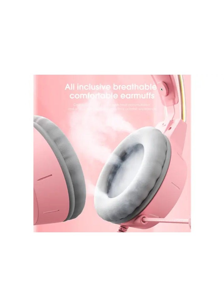 onikuma - ONIKUMA X15 PRO Cat Ear Gaming Headset RGB with Mic 3.5mm Pink Wired for PC XBOX PS4 - Image 1