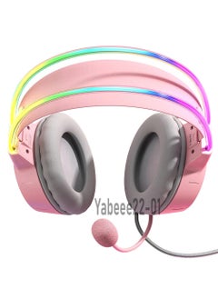 onikuma ONIKUMA X15 PRO Cat Ear Gaming Headset RGB with Mic 3.5mm Pink Wired for PC XBOX PS4  - Image 3