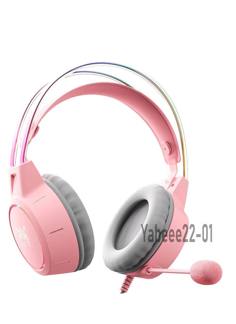 onikuma - ONIKUMA X15 PRO Cat Ear Gaming Headset RGB with Mic 3.5mm Pink Wired for PC XBOX PS4 - Image 1