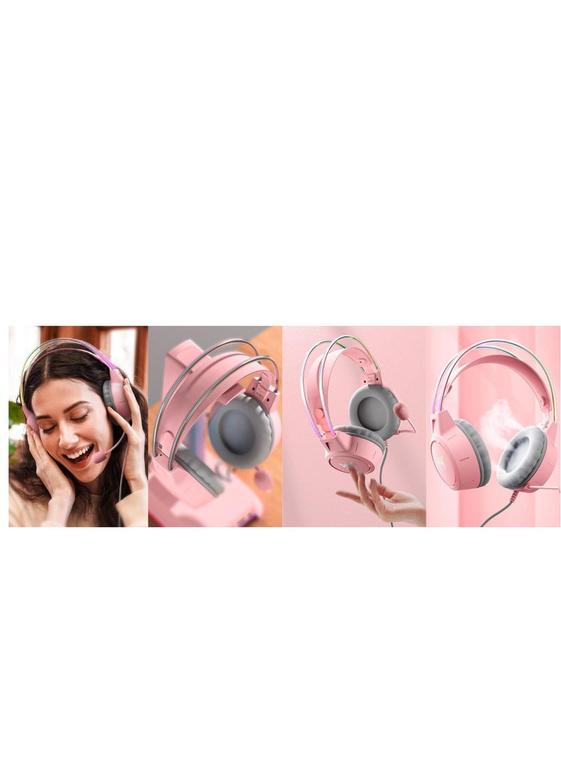 onikuma - ONIKUMA X15 PRO Cat Ear Gaming Headset RGB with Mic 3.5mm Pink Wired for PC XBOX PS4 - Image 1