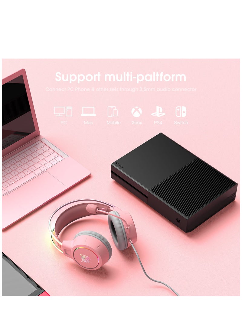 onikuma - ONIKUMA X15 PRO Cat Ear Gaming Headset RGB with Mic 3.5mm Pink Wired for PC XBOX PS4 - Image 1