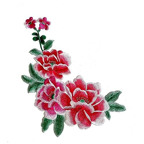 Buysk 1 Piece Sew on Embroidered Applique Floral Patches Beautiful Flower Patches for Sew on Clothes Jackets Hat DIY Decoration Peony Large A1 - Image 1
