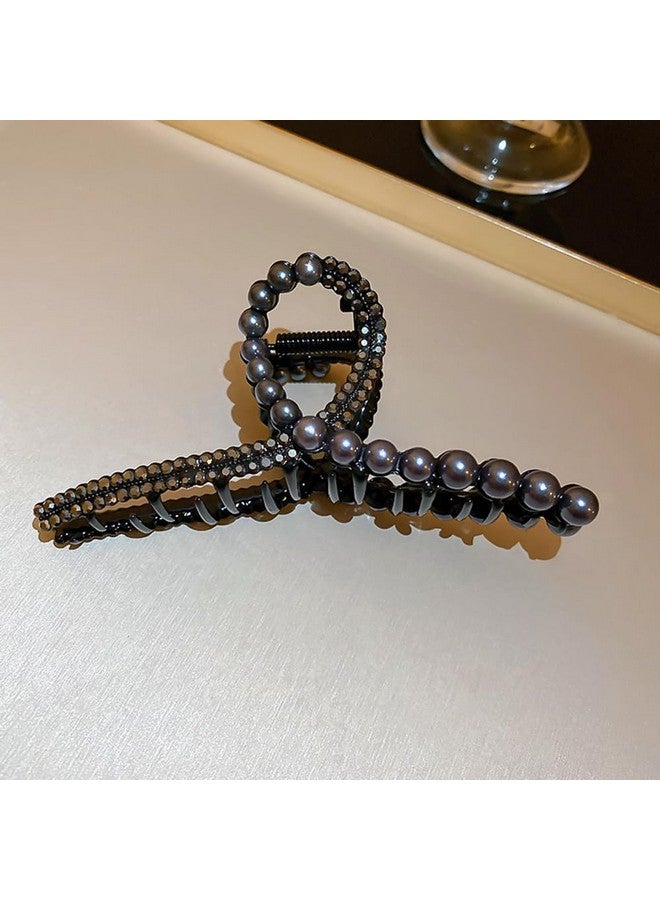 Wiwpar Large Pearl Hair Claw Clip Rhinestone Black Hair Jaw Clip Nonslip Pearl Banana Barrette Hair Clamps Strong Hold Hair Jaw Clip Halloween Costume Hair Accessories For Women Girls Party - Image 3