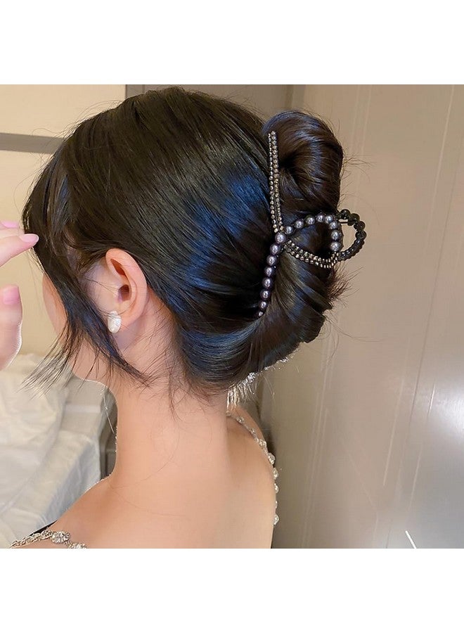 Wiwpar Large Pearl Hair Claw Clip Rhinestone Black Hair Jaw Clip Nonslip Pearl Banana Barrette Hair Clamps Strong Hold Hair Jaw Clip Halloween Costume Hair Accessories For Women Girls Party - Image 2