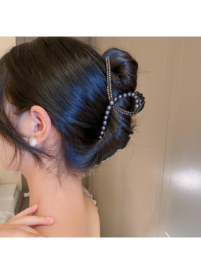 Wiwpar Large Pearl Hair Claw Clip Rhinestone Black Hair Jaw Clip Nonslip Pearl Banana Barrette Hair Clamps Strong Hold Hair Jaw Clip Halloween Costume Hair Accessories For Women Girls Party - Image 4