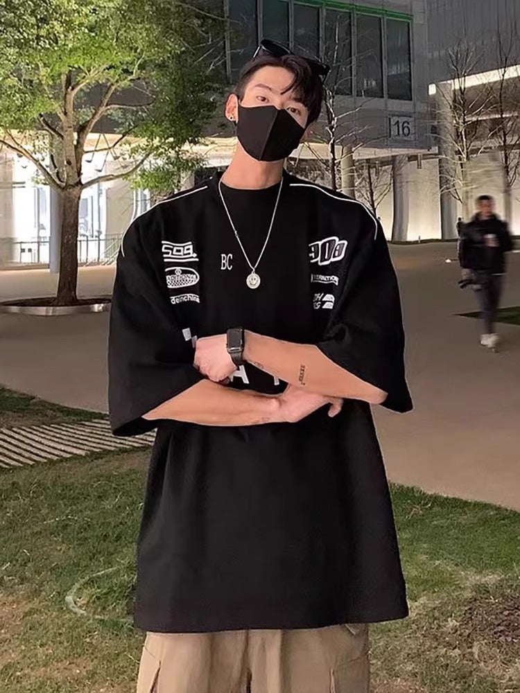 Fashion Brand Short-Sleeved T-Shirt Men'S Summer Loose Half-Sleeved Fat Plus Large Size T-Shirt Top - Image 4