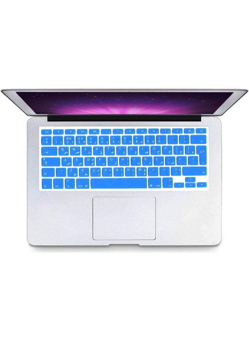 مافانز غطاء لوحة مفاتيح سيليكون بتصميم EU/UK عربي إنجليزي للإصدارات القديمة من MacBook Pro 13/15" A1278/A1286 وMacbook Retina 13/15" A1425/A1502/A1398 وMacBook Air 13" A1369/A1466" باللون الأزرق السماوي - Image 3