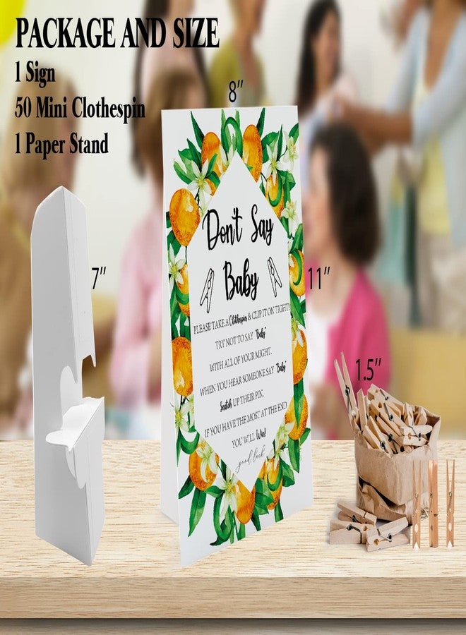 GNATV Don't Say Baby Game - Orange Citrus (1 Sign & 50 Mini Natural Clothespins) - Gender Neutral Baby Shower Game - Image 3