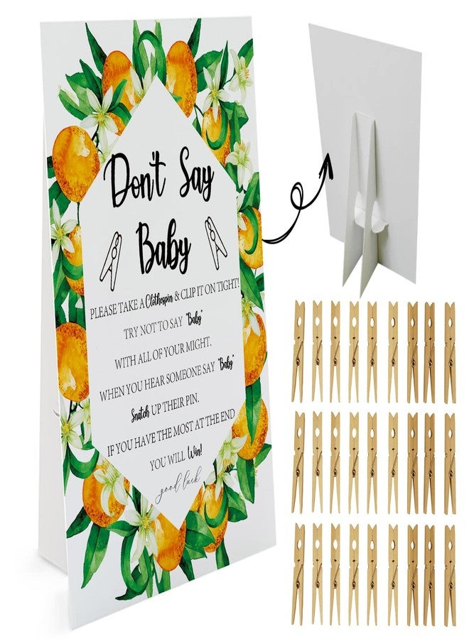 GNATV Don't Say Baby Game - Orange Citrus (1 Sign & 50 Mini Natural Clothespins) - Gender Neutral Baby Shower Game - Image 1